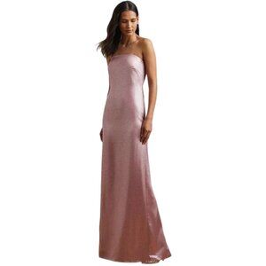 345$ Lauren Ralph Lauren Foiled Charmeuse Strapless Gown Maxi Dress Size 10 Pink